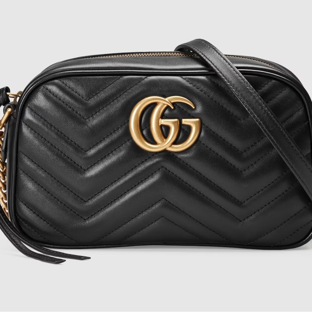 Gucci Black and Gold Crossbody Bag - “GG Maramont Small Camera Bag”